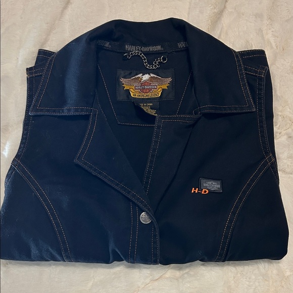 Harley-Davidson Black Denim Button-Up Vest Size Small - Picture 9 of 9